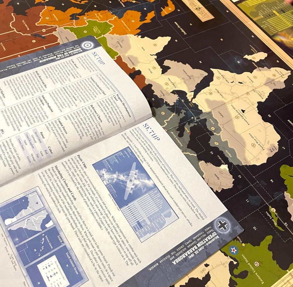Rule book and board (Axis & Allies Revised).